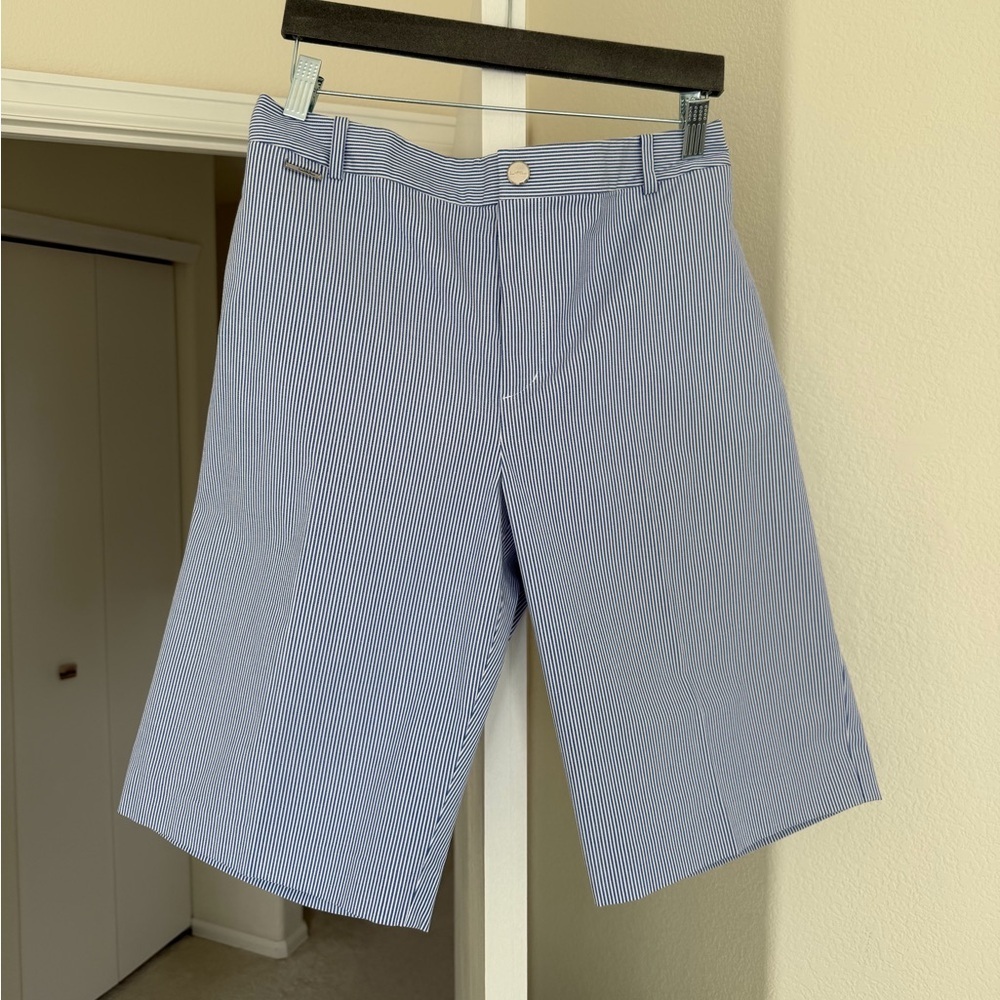 L-RL Lauren Active Shorts Womens Sz 14 Blue White Seersucker Bermuda Golf Beach - Picture 5 of 15
